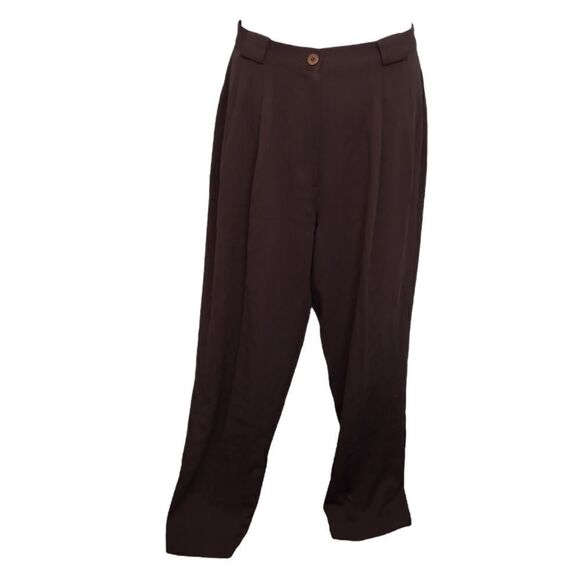 Vintage Pants - VINTAGE 80s brown high waisted dark academia‎ wide leg trouser pants M